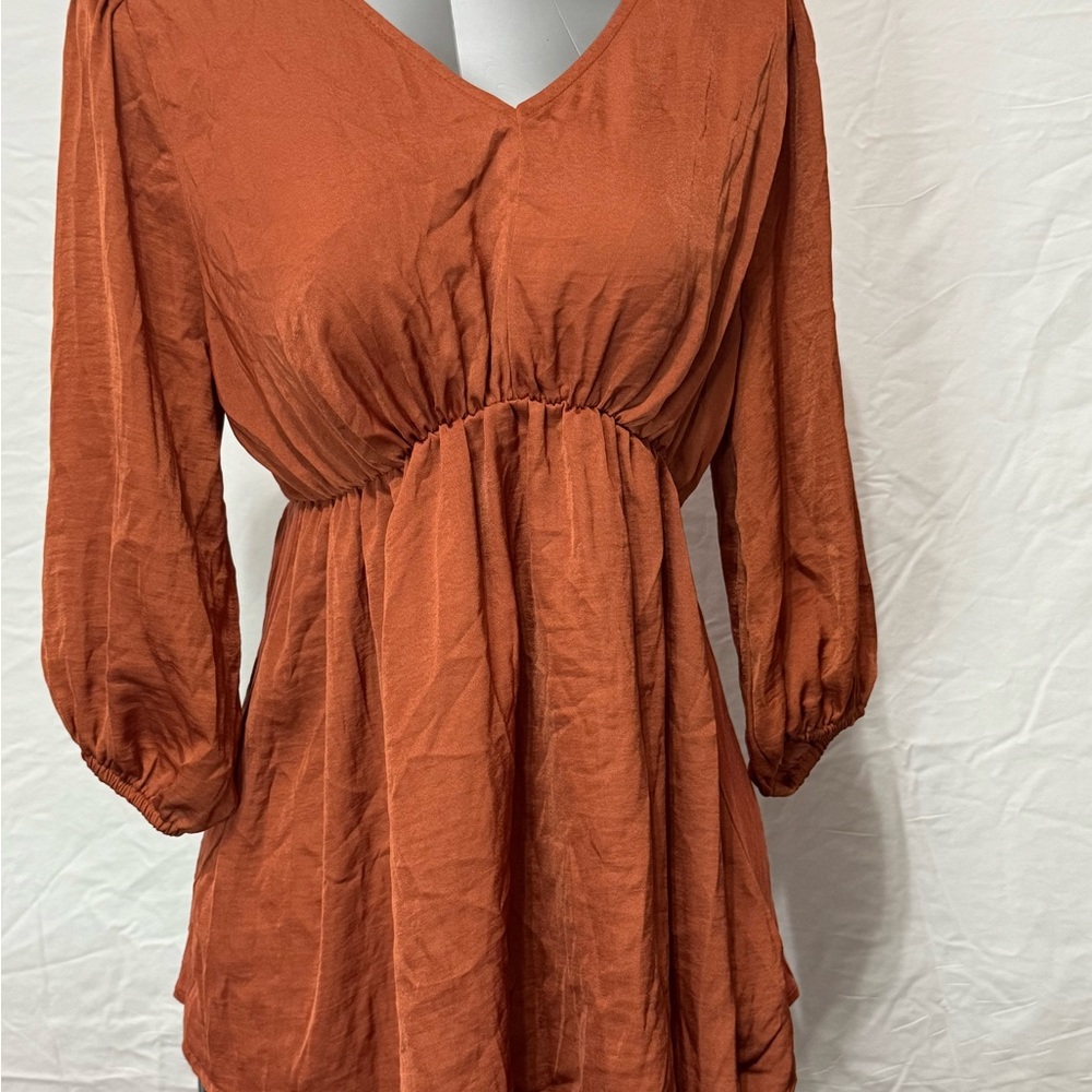 Rust V-Neck Women’s Peasant Blouse